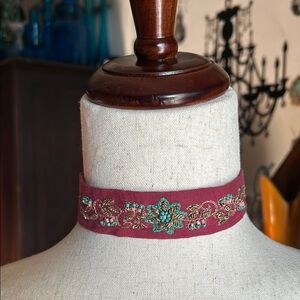 Red Beaded & Embroidered Choker Necklace